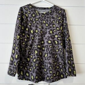 David Cline long sleeve crew neck animal print colourful top size L (fits small)